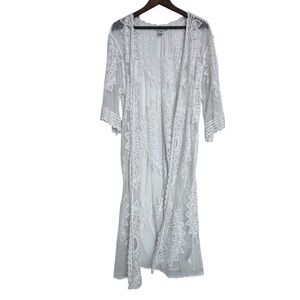 Rachel Zoe Lace Kimono Cover Up Duster White Sheer Bohemian